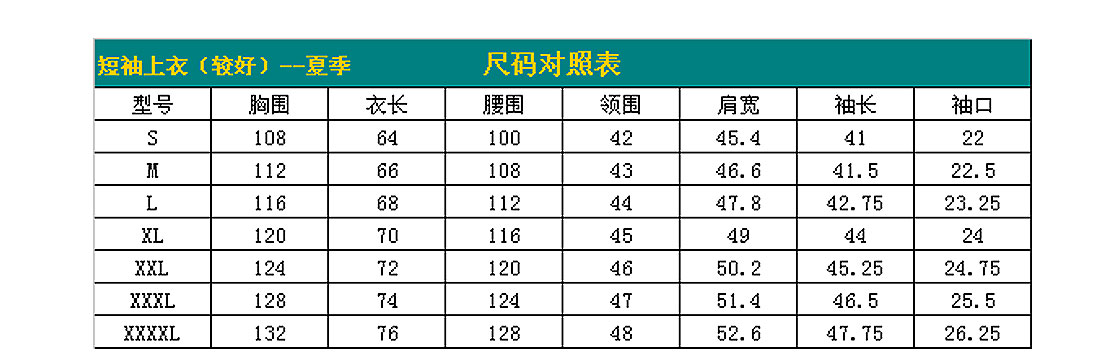 短袖工作服AD109-DX尺寸圖